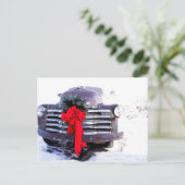 アンティークトラックとフェスティバルクリスマスリース ポストカード (スタンド正面)