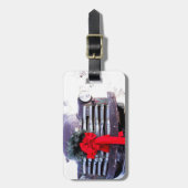 アンティークトラックとフェスティバルクリスマスリース ラゲッジタグ (正面縦)