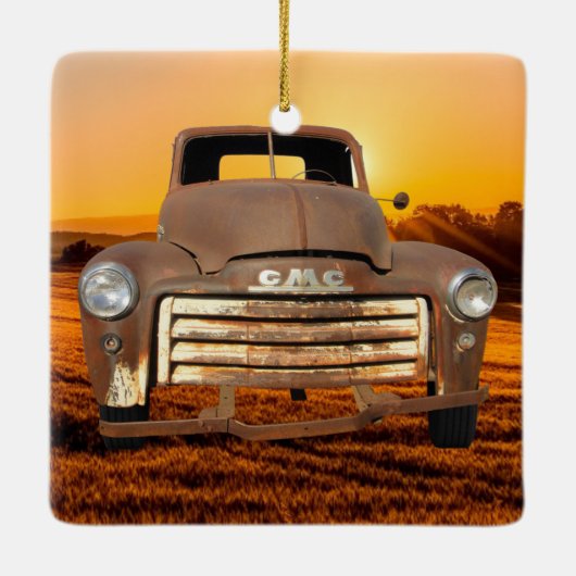 アンティークトラックヴィンテージトラックファームトラック セラミックオーナメント (裏面)