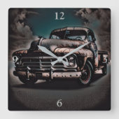 アンティークトラック – 時代を超越したクラシック スクエア壁時計 (正面)