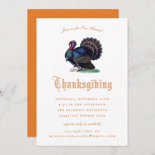 アンティークトルコイラストレーション感謝祭 招待状 (正面/裏面)