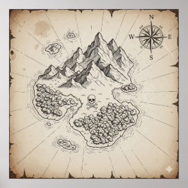 アンティークトレジャーアイランドの地図 ポスター