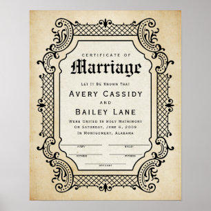 アンティークトレリ縁どスフレ結婚ームの証明書 ポスター