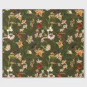 アンティークトロピカルハチドリジャングルパターングリーン ラッピングペーパー (フラット)