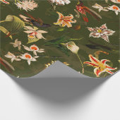 アンティークトロピカルハチドリジャングルパターングリーン ラッピングペーパー (角)