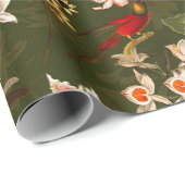 アンティークトロピカルハチドリジャングルパターングリーン ラッピングペーパー (ロールコーナー)