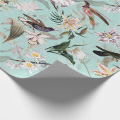 アンティークトロピカルハチドリジャングルパターンティール(緑がかった色) ラッピングペーパー (角)