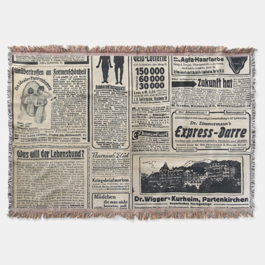 アンティークドイツ新聞広告1917 スローブランケット (正面)