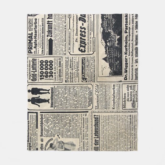 アンティークドイツ新聞広告1917 フリースブランケット (正面)