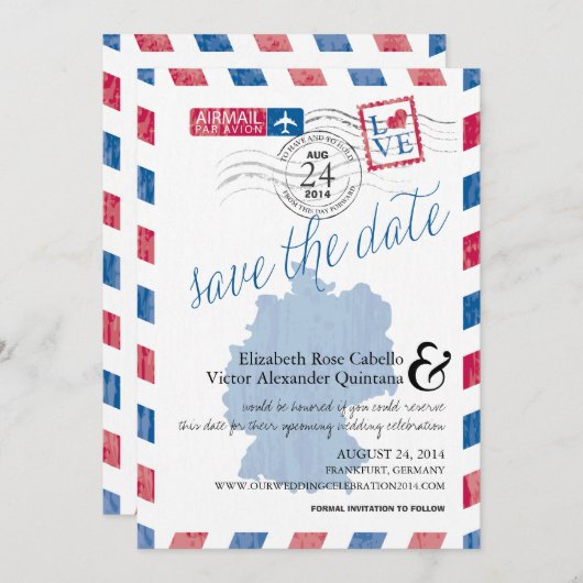 アンティークドイツ航空便の日付を保存 セーブザデート (正面/裏面)