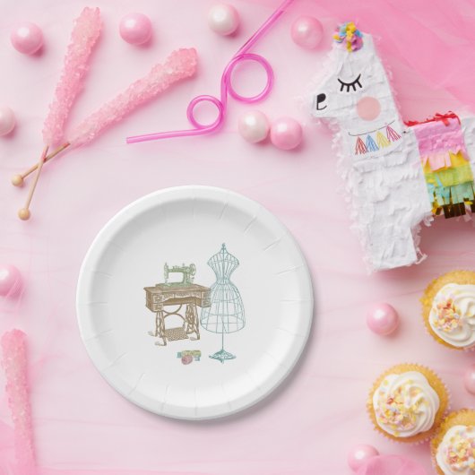 アンティークドレスメーカーキットイラストレーション紙プレート ペーパープレート (パーティー)