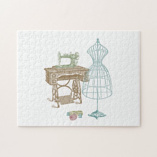 アンティークドレスメーカーキットヴィンテージ裁縫イラストレーション ジグソーパズル (横)