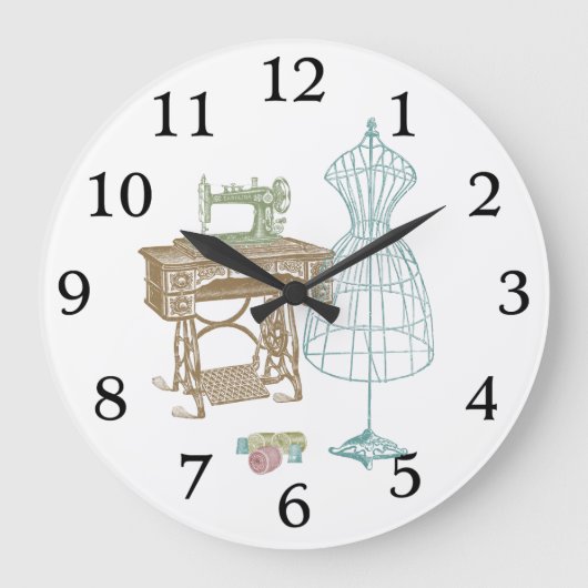 アンティークドレスメーカー型枠キットヴィンテージ裁縫机 ラージ壁時計 (正面)