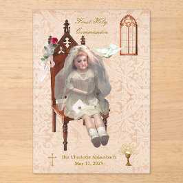 アンティークドール第一聖体アクリル形記念テープ アクリル招待状