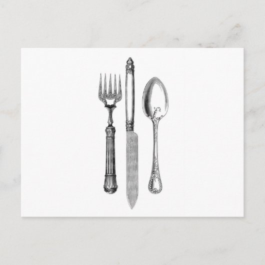 アンティークナイフのフォークとスプーンコンボ装飾 ポストカード (正面)