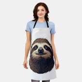アンティークナマケモノのイラストヴィンテージTシャツ (2) エプロン (着用した状態)