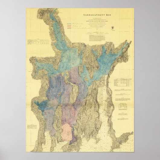 アンティークナラガンセットベイロードアイランドの地図 ポスター (正面)