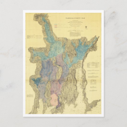 アンティークナラガンセットベイロードアイランドの地図 ポストカード (正面)