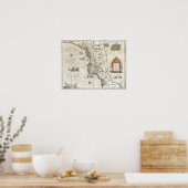 アンティークニューイングランド，ニューヨークの地図 ポスター (キッチン)