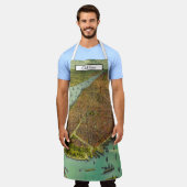 アンティークニューヨークシティバードズアイビューマップ エプロン (着用した状態)