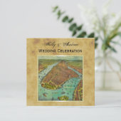 アンティークニューヨークシティ動揺してマップBG SQ結婚ズ 招待状 (スタンド正面)