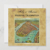 アンティークニューヨークシティ動揺してマップBG SQ結婚ズ 招待状 (正面)