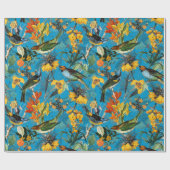 アンティークノスタルジックな水彩鳥花 ラッピングペーパー (フラット)