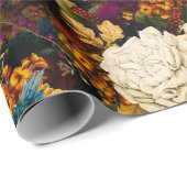 アンティークノスタルジックアネモネとバラの柄黒 ラッピングペーパー (ロールコーナー)