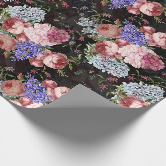 アンティークノスタルジックレッドテバラとライラック ラッピングペーパー (角)