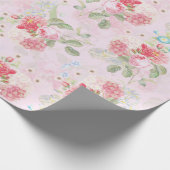 アンティークノスタルジックレッドテバラズブケッツピンク ラッピングペーパー (角)