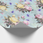 アンティークノスタルジックレッドテバラパターンブルー ラッピングペーパー (角)