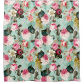 アンティークノスタルジックレッドテバラパターンミント シャワーカーテン (正面)