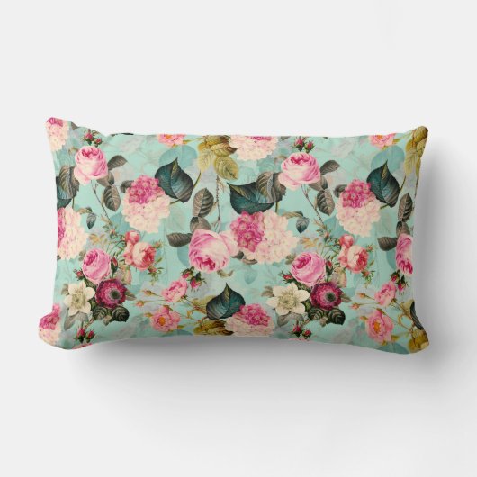 アンティークノスタルジックレッドテバラパターンミント ランバークッション (正面)