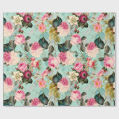 アンティークノスタルジックレドゥーテバラパターンミント ラッピングペーパー (フラット)