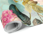 アンティークノスタルジックレドゥーテバラパターンミント ラッピングペーパー (ロールコーナー)