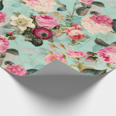 アンティークノスタルジックレドゥーテバラパターンミント ラッピングペーパー (角)