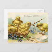 アンティークハッピーイースターチックス卵ハッチ シーズンポストカード (正面/裏面)