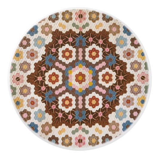 アンティークハニカムキルトパターン – フォークアートクレフティ セラミックノブ (正面)