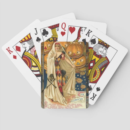 アンティークハロウィーンハロウィーンのカボチャのちょうちん衣装の女性 トランプ (裏面)