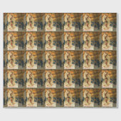 アンティークハロウィーンハロウィーンのカボチャのちょうちん衣装の女性 ラッピングペーパー (フラット)