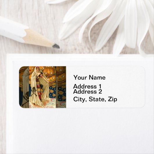 アンティークハロウィーンハロウィーンのカボチャのちょうちん衣装の女性 ラベル (インサイチュ)