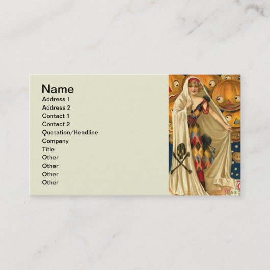 アンティークハロウィーンハロウィーンのカボチャのちょうちん衣装の女性 名刺 (正面)