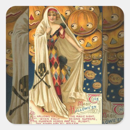 アンティークハロウィーンハロウィーンのカボチャのちょうちん スクエアシール (正面)