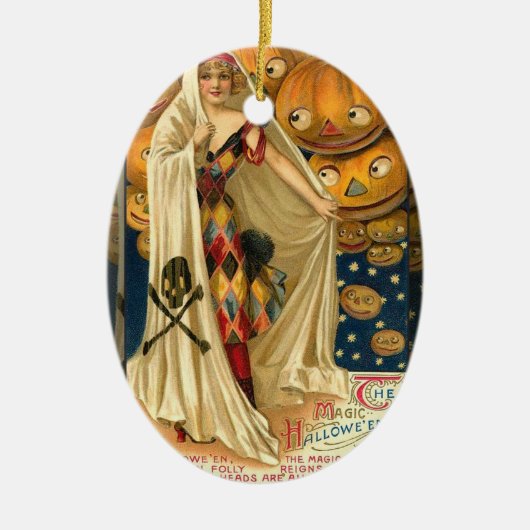 アンティークハロウィーンハロウィーンのカボチャのちょうちん セラミックオーナメント (正面)