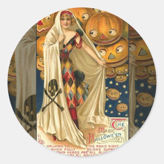 アンティークハロウィーンハロウィーンのカボチャのちょうちん ラウンドシール (正面)