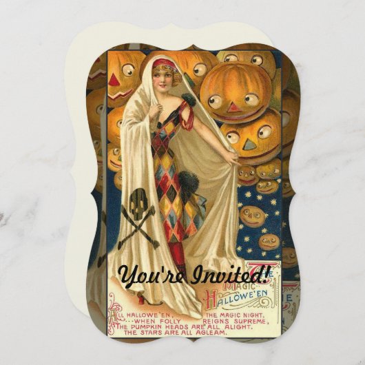 アンティークハロウィーンハロウィーンのカボチャのちょうちん 招待状 (正面/裏面)