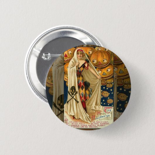 アンティークハロウィーンハロウィーンのカボチャのちょうちん 缶バッジ (正面&裏面)