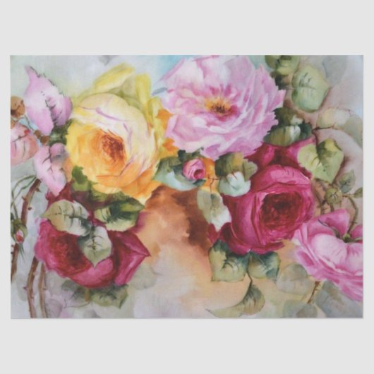 アンティークハンド色彩の鮮やかリモージュバラギフトティッシュ 薄葉紙 (正面)