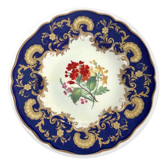 アンティークハン絵を描ド中国ルックコバルトブルーフローラ セラミックノブ (正面)