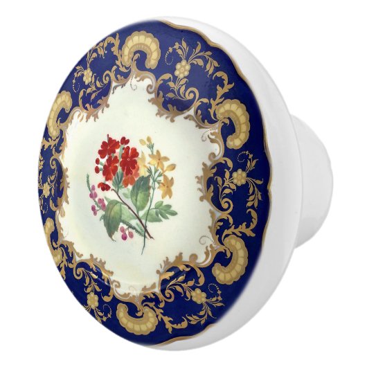 アンティークハン絵を描ド中国ルックコバルトブルーフローラ セラミックノブ (右)